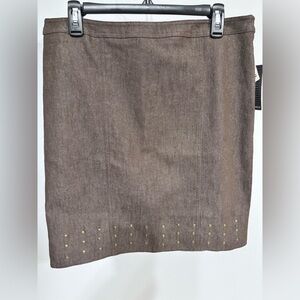 NWT Brown Pencil Skirt with Gold Stud Hem Accents Sz 12